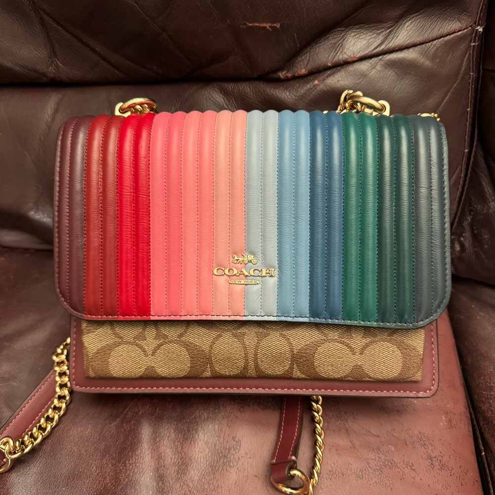 Coach Klare Crossbody With Rainbow Linear Quilting
